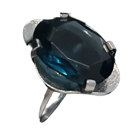 Vintage Art Deco Sterling Silver Blue Sapphire Gemstone Floral Ring - Picture 15 of 16